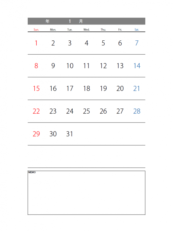 エクセルカレンダーのテンプレート書式02・Excel