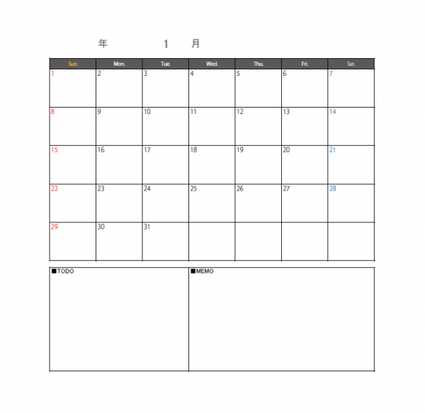 エクセルカレンダーのテンプレート書式03・Excel