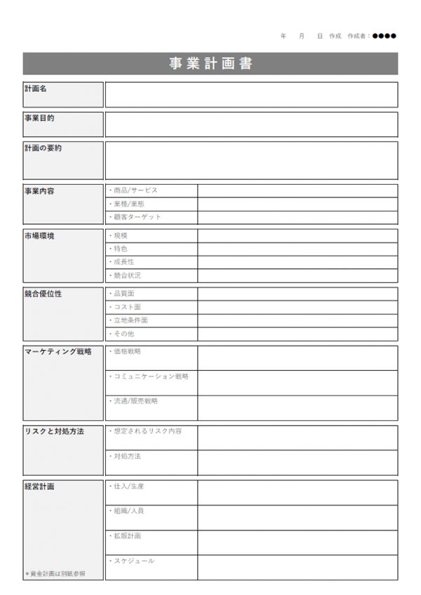 事業企画書のテンプレート書式 Excel 無料のビジネス書式テンプレート