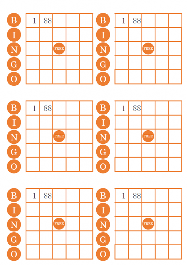 ビンゴカード（A4・6面）のテンプレート書式・Word