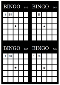 白黒のビンゴカード（A4・4面）のテンプレート書式・Word