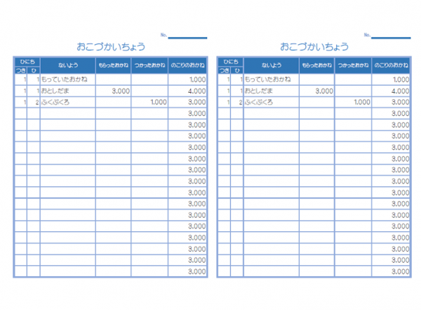 お小遣いの帳のテンプレート Excel 無料のビジネス書式テンプレート