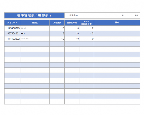 計算式付きの在庫管理表 棚卸表 商品一覧 のテンプレート Excel 無料のビジネス書式テンプレート