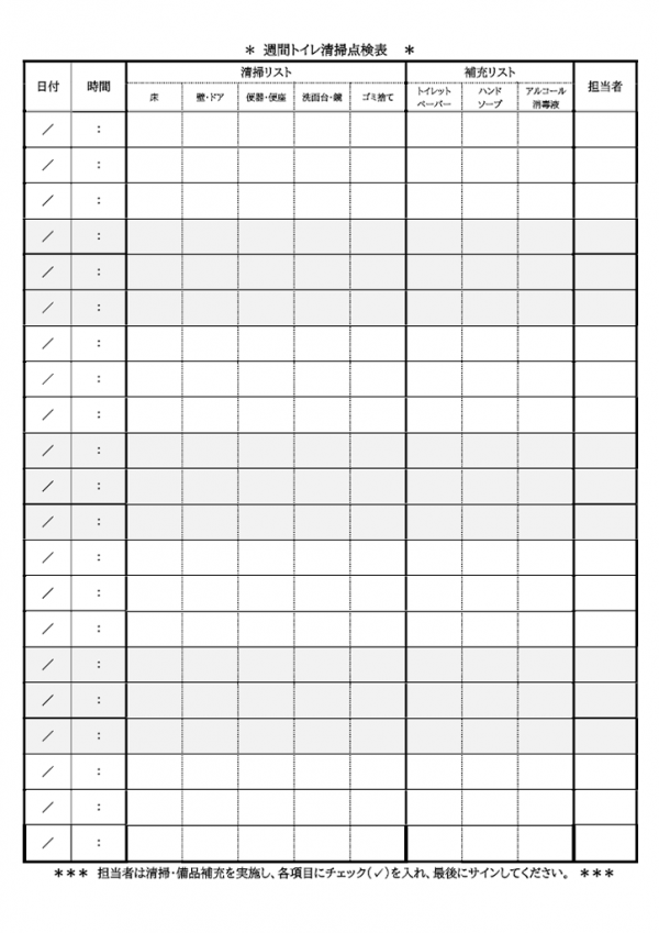 トイレ清掃点検表のテンプレート書式03・Word