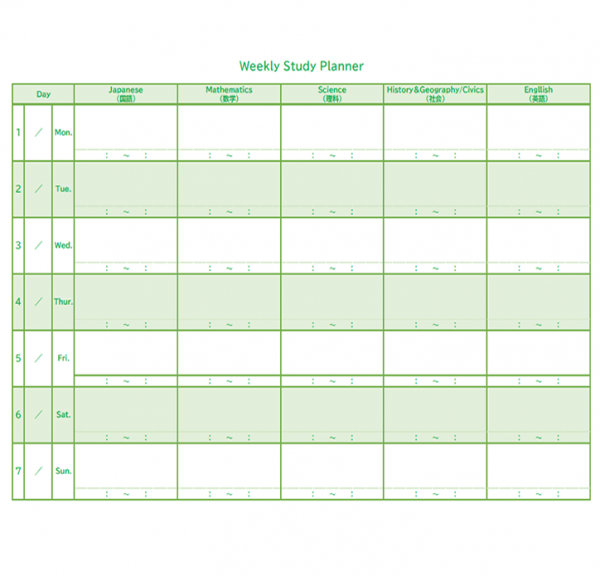 中学生向けの1週間分の学習計画表のテンプレート Excel 無料のビジネス書式テンプレート