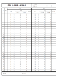 一ヵ月間の冷蔵・冷凍設備の管理記録簿のテンプレート書式・Excel