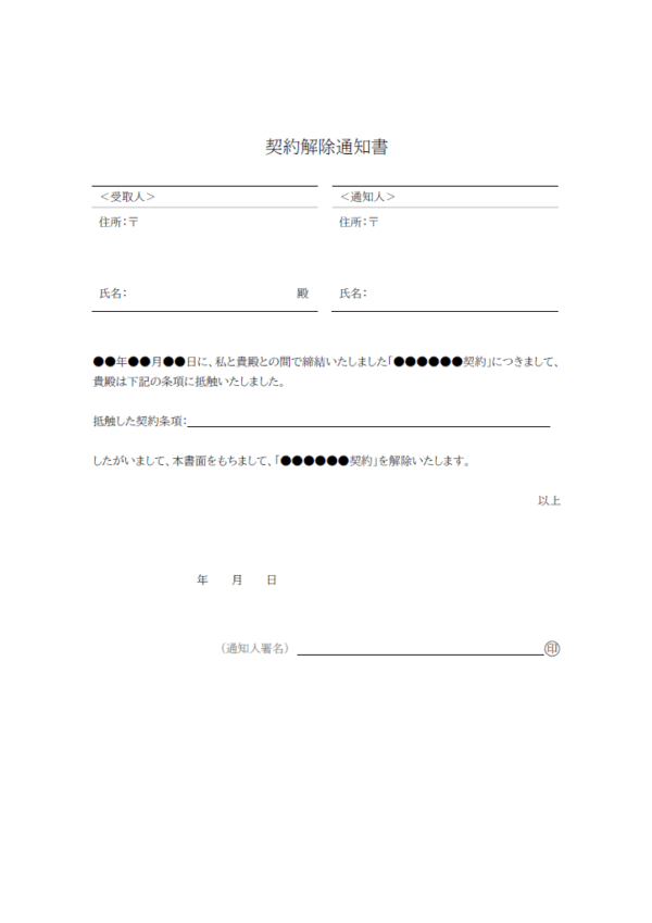 契約解除の通知書テンプレート