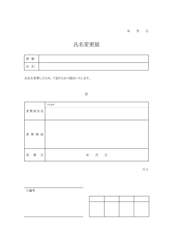 氏名・名前変更届のテンプレート